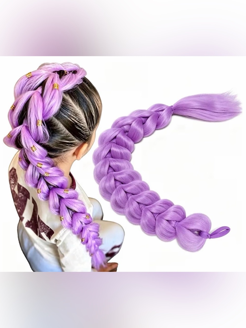 💜 NEW 24” [K-Pop Style] Synthetic Light Purple Braided Ponytail Hair Extension ✨